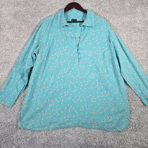 Talbots Tunic Womens 2X Blue Floral Lightweight Peasant Bloomcore